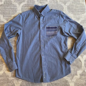 Ben Sherman Oxford Shirt Men's S Blue Chambray Button Down Printed Pocket Cotton - Picture 1 of 14