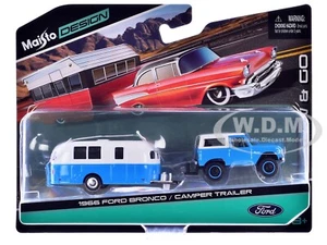 1966 FORD BRONCO W/CAMPER TRAILER BLUE & WHITE 1/64 DIECAST MAISTO 15368-FORD - Picture 1 of 1