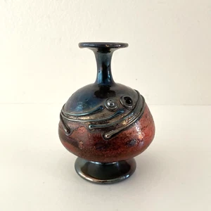 Vintage Domar Blown Glass Vase Art Glass Sterling Silver Overlay 5.5x4.5" - Picture 1 of 7