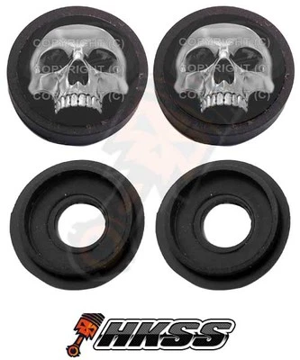 2 Black Custom License Plate Frame Tag Screw Cap Covers - CHROME SKULL HF J40 - Image 1 of 2