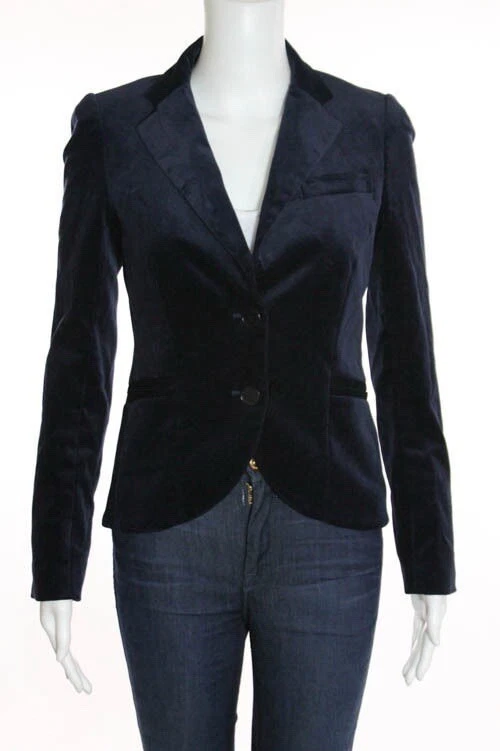 Theory Navy Blue Velvet Blazer Size 2 - Image 1 of 4