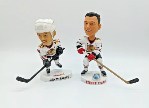Chicago Blackhawks Pierre Pilote Denis Savard Spin-O-Rama HOF Bobblehead Lot x2 Cover