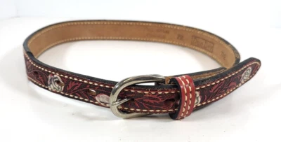 Cinturón Western de cuero rojo con rosas blancas para mujer/niña talla 22 Foto 1 de 4