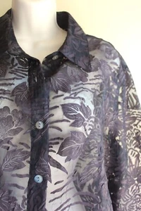 French Laundry Shirt Womens M Silk Rayon Poly Devore Semi Sheer L/S Floral Brown - Picture 1 of 7