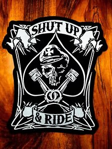 Large Patch Shut Up & Ride Skull Piston Motorcycle Rider Biker Iron on Embroider