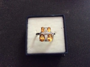 SILVER RING WITH NATURAL BRAZILIAN CITRINES - Picture 1 of 1