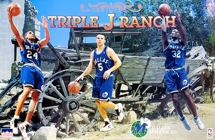 Dallas Mavericks TRIPLE-J RANCH (1995) 22x34 настенный ПЛАКАТ - Джейсон Кидд, Джамал, Джей Джей - Изображение 1 из 1
