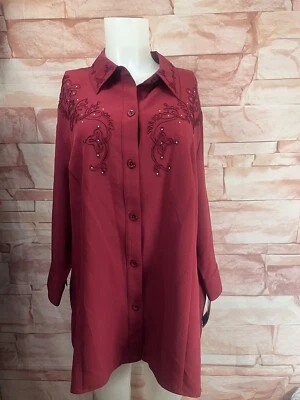 Camisa Covington Mujer Essentials Adornos Granate Talla 2x 3/4 Slv Nueva con Etiquetas Foto 1 de 4