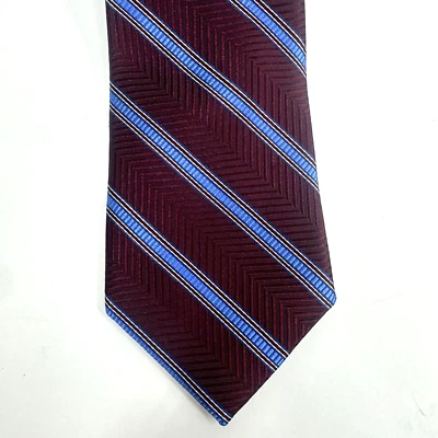 TOM JAMES красный синий полоски тонкий мужской галстук 100% шелк сделано в США - Изображение 1 из 4