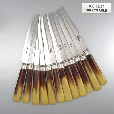 Cuchillos franceses vintage de acero inoxidable y baquelita, Art Deco, 12 piezas Foto 1 de 4