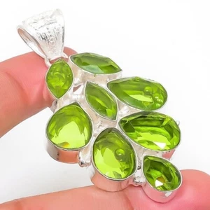 Green Peridot Gemstone Handmade 925 Sterling Silver Ethnic Jewelry Pendant - Picture 1 of 9