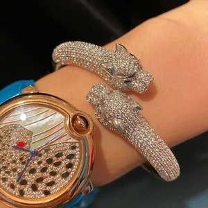 Bracciale Lussuoso con Zirconi Diamanti Doppia Testa di Leopardo per Uomo e Donna - Foto 1 di 6
