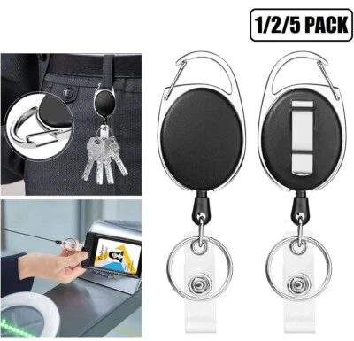 5× Retractable Key Tool Reel Holder Steel Clip Chain Belt Heavy Duty Split - Image 1 of 4