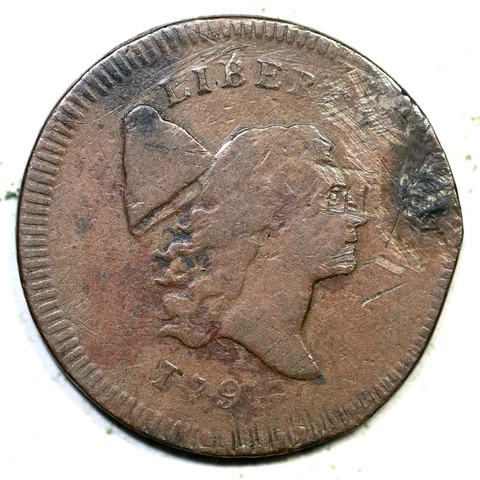 1795 C-6b R-6 Pl Edge, No Pole Liberty Cap Half Cent Coin 1/2c Cover