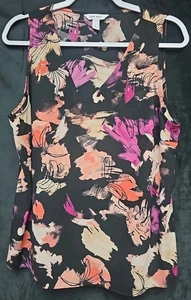 Nine West Womens Sleeveless V Neck Lightweight Floral Tank Blouse Top Size L - Picture 1 of 4