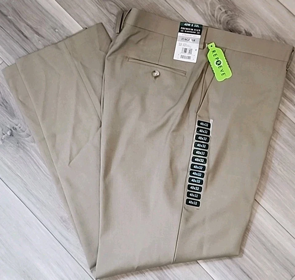 Haggar Men's Stretch Khaki 40X32 Straight Fit Medium Khaki HD70000 Dress Pant NW
