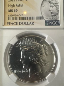 2021 Peace Silver Dollar High Relief First Day Of Issue. 100 Yr. Ann. NGC MS 69 - Picture 1 of 2