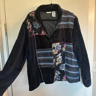 Chaqueta floral vintage blanca ciervo azul marino retazos para mujer talla XL Foto 1 de 4