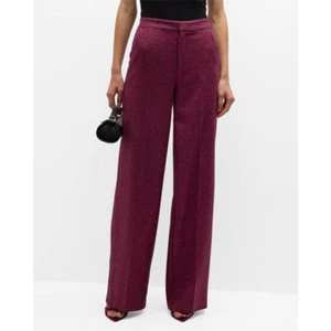 L'Agence Livvy Houndstooth Wool Blend Straight Trousers Pink Black NWT Size 12 - Picture 1 of 7