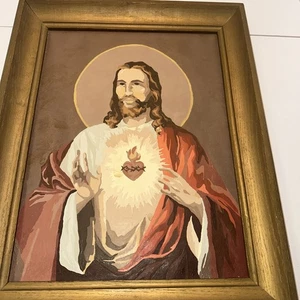 Vintage PBN Jesus Paint By Number Mid Century Paint By #’s Wood Frame19X15 - Picture 1 of 6