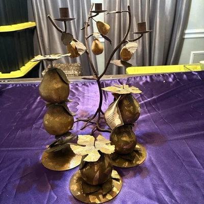 Vintage Gold Gilded Pear Candle Holders Candelabra Metal Decorative Set Of 4 - Image 1 of 4