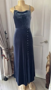 Revelry Billie Velvet Slip Dress Size 4 Blue Maxi Cowl Cross Back Bridesmaid - Picture 1 of 13