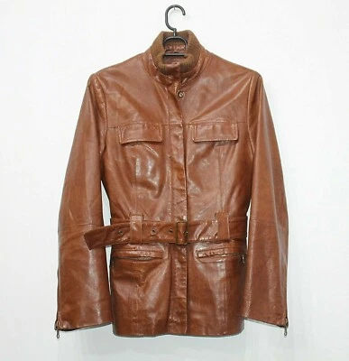 ELEMENT 90s Vintage Real Leather Brown Safari Jacket Belted Womens Size UK 8 10 - Image 1 of 4