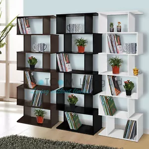 Wood Bookcase Bookshelf S Shape 6 Tier Shelves Free Shelving Storage Unit  - Picture 1 of 15