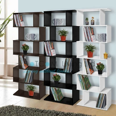 Librería de madera estantería en forma de S 6 niveles estanterías unidad de almacenamiento gratuita  - Imagen 1 de 4