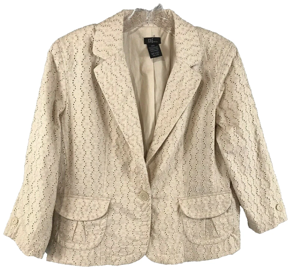 Nueva Chaqueta Frontier Primavera Rubor Desnudo Ojales Encaje Algodón Blazer Chaqueta Talla L Foto 1 de 4