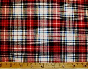 2 YARDS X 44" W RED WHITE BLACK PLAID CHECK CHECKED WOVEN COTTON SHIRT FABRIC - Picture 1 of 1