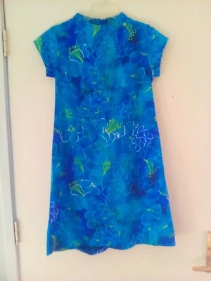 Женские винтажные гавайские Togs ярко синий и неоновый зеленый платье sz 12 Гавайи сделано - Изображение 1 из 4