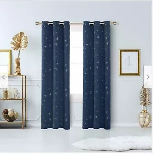 *Deconovo Thermal Insulated Foil Print Blackout Curtains PAIR 42 x 54" Navy Blue - Picture 1 of 5