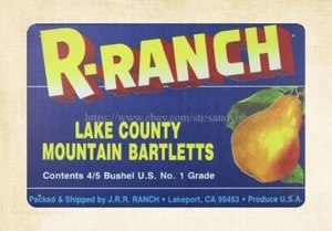 art reproductions R-RANCH PEAR FRUIT CRATE LABEL LAKEPORT CA metal tin sign - Picture 1 of 4