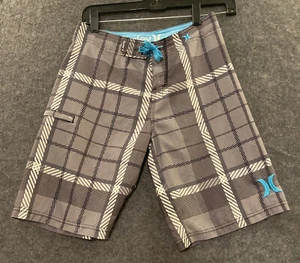 Hurley Board shorts Boy's Size 10 swim trunks Gray White Turquoise With Stripes - Picture 1 of 11