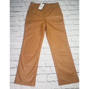 7 For All Mankind Womens Medium Stretch Faux Leather Straight Leg Pants Brown - Picture 1 of 7