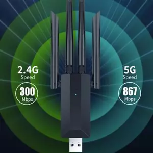 Wireless Network Card Wifi 1200Mbps Dual Band USB 3.0 Adapter 2.4G 5G Desktop E4 - Picture 1 of 11