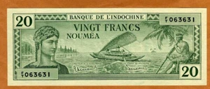 New Caledonia, 20 Francs P-49 ND (1944) WWII, Ch. UNC - Picture 1 of 2
