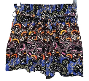 Zara Womens Cotton Shorts Wide Leg Belted Pockets Paisley Boho Festival Resort M - Picture 1 of 16