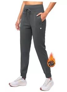 Women's Fleece Lined Joggers High Waisted Water Resistant Medium Dark Grey - Picture 1 of 7