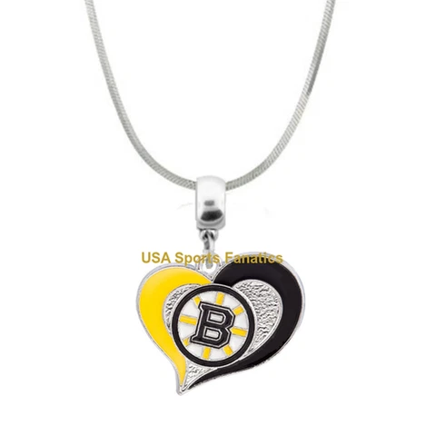 NHL Boston Bruins Heart Swirl Logo Pendant Necklace On A 925 Snake Chain Cover