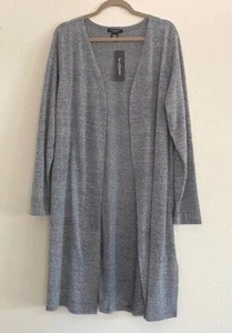 XL/1X/2X/3X New Gray Black Heather Long Cardigan Lightweight Sweater Duster - Picture 1 of 14