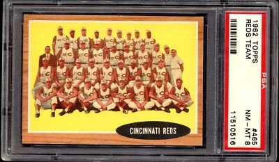 Topps #465 Reds Team 1962 PSA 8 casi nuevo-como nuevo centrado Foto 1 de 2