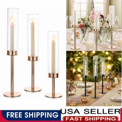 3Pack/Set Candle Sticks Holder Hurricane Candle Holders Glass Candle Home Decora - Image 1 of 4