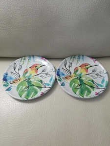 Cynthia Rowley MELAMINE FLORAL TROPICAL bird 6” Plates Set of 2 - Picture 1 of 6