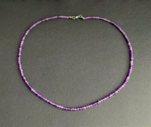 A+ Dainty 2-3MM Amethyst Faceted Round Gemstone Beads Necklaces 18'' Men & Women - Picture 1 of 16