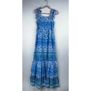 Hale Bob Sayen Maxi Dress Blue White Floral Pleated Tiered Cotton Small New - Picture 1 of 11