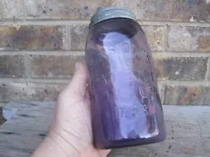 ANTIQUE MASON’S PATENT NOV 30TH 1858 AMETHYST PURPLE QUART FRUIT JAR AIR BUBBLES - Picture 1 of 7