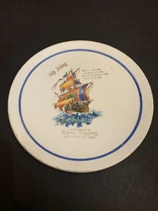 Antique Carl Foote State Center Iowa Advertising Plate Sailing Ship - Picture 1 of 4