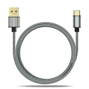 Grey 2m Braided Type C to USB Type A 3.1 short 3A USB-C Male Data Cable S22+ - Zdjęcie 1 z 11
